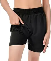 [IRELIA] Boys Box Brief Liner Compression Mesh Athletic Shorts Pocket Kids Quick Dry Active Sports Shorts with Reflective Strip