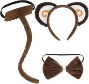 3 Pieces Monkey Costume Set Monkey Ears Headband Bowtie and Tail Fancy Animal Co