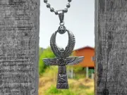 Large Egyptian Ankh Sterling Silver Pendant Necklace Breath of Life Anubis Horus