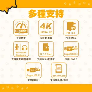 Mr.OC橘貓先生 12合1多功能筆電底座 Type-C轉HDTV/TF/SD/RJ45/USB3.0 4K 適用平板