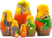 AEVVV Dinosaur Nesting Dolls Set of 7 pcs - Matryoshka Doll with Dinosaur Figurines - Wooden Dinosaur - Dinosaur Room Decor - Nesting Dolls Dinosaur