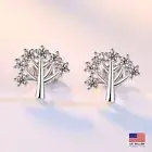 Fashion Women 925 Sterling Silver Earrings Crystal Tree of Life Style Stud 1508