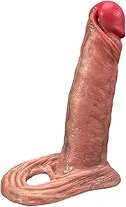 Ultra Realistic Penis Sleeve Extender Delay Cock Extension Ring Girth Soft Penis Enlarger for Erection Enhancement Liquid Silicone Couples Sex Toy (Large)
