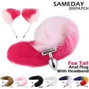 BDSM Fox Furry Tail Anal Plug Butt Metal Deformable Hair Band Cosplay Sex Toy