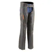 Milwaukee Leather Chaps for Women Black and Orange Premium Skin Laser Cut Accent
