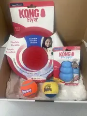 Dog Puppy Gift Box Kong Puppy Medium & Kong Flyer Ball Happy Bday Ball Toys