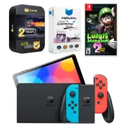 Nintendo Switch Neon Red/Blue OLED Console + Luigi’s Mansion 3 Bundle
