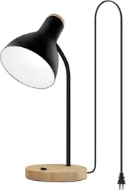 Metal Desk Lamp Table Lamp Reading Lights Arc Desk Lamps for Bedroom, Wood Base