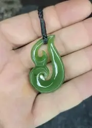 Koru, Spiral Apple Green Nephrite Jade Pendant