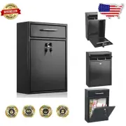 Secure Metal Wall Mailbox with Key Lock, Large Capacity for Indoor Use, Black