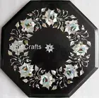 Mother of Pearl Inlay Work Coffee Table Top Black Stone Sofa Side Table for Home