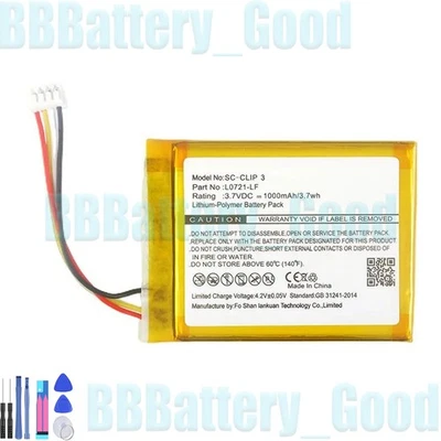 For L0721-LF Harman Kardon JBL Clip 3, Clip 3AN, Clip 3SAND Battery 3.7V 1000mAh