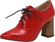 [Vrupons] Stylish Short Boots for Women with Pointed Toe and Lace-up Closure - High Block Heels