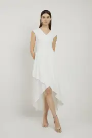 Petite Compact Stretch Viscose Drape Tailored Midi Dress