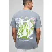Mens Lilac Oversized Floral Crest Graphic T-Shirt