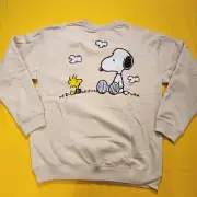 Peanuts Snoopy & Woodstock Two-Sided Crewneck Sweatshirt Beige Adult M NEW