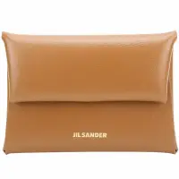 在飛比找Yahoo奇摩購物中心優惠-JIL SANDER 燙金字母小牛皮信封釦零錢包(棕色)