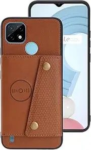 nincyee Card Holder Case for Realme C21Y/C25Y,Back with PU Leather Folding Double Buckle Multifunction Card Bag, Built in Iron for Auto Magnet Brown