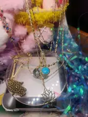 4 Strand Hamsa Hand Lotis Flower Turquoise Necklace