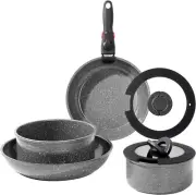 7pcs Forged Aluminium Nonstick Pots and Pans Set from France with Removable Hand