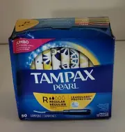 Tampax Pearl Tampons BPA-Free Plastic Applicator, Unscented, 50 Count