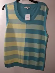 Next Women's Tank Top Knit Light Blue /Yellow Size Large Sleeveless Top New Tags