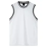 Mens Plain Basketball Jersey Gym Sports Basic Blank Sleeveless T Shirt Vest Tops - White w Black
