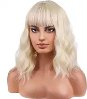 Light golden short curly wig Short curly wig with bangs for ladies Suitable for daily wear and parties Comes with a wig cap.
