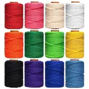 Macrame Cord Natural Cotton Twine, 12 Rolls 4 Strand Colored 3mm x 396 Yards
