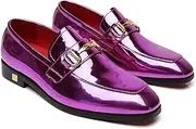 [Erphpre Paul] Men's Tuxedo Patent Leather Loafers Fashion Buckle Comfortable Dress Shoes
