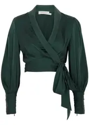 Zimmermann Silk-satin Wrap Blouse - Green - 3 (UK 14 / L) 3 (UK 14 / L)