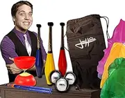 Zeekio Complete Juggling Set by Josh Horton - Set of Juggling Scarves, Beginner Juggling Balls, Pixie Juggling Clubs, Diabolo