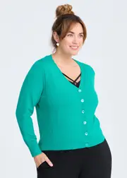 [TS] Taking Shape Mia Rib V-neck Natural Cardigan Size 16 in Tropical Teal, Viscose - Plus Size Women's Clothing Tropical Teal
