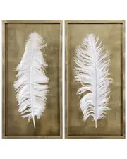 Uttermost Set of 2 White Feathers Gold Shadow Box