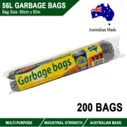 200pcs 56L Garbage Bin Black Liners Bags Disposable Rubbish Trash 80x65cm Wide
