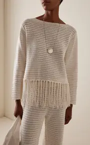 [Zulu & Zephyr] Fringed Crochet-Knit Cotton Sweater