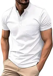 [Generic] Mens Henley Shirts Short Sleeve Button Polo Shirts Summer Golf T-Shirts Lightweight Casual Beach Shirts Pullover Tops