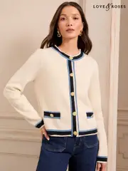 Love & Roses Ivory Tipped Gold Button Cardigan (AP0442) | $106
