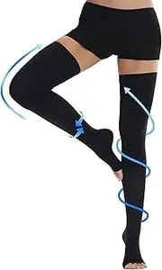 Ailaka Thigh High Medical Compression Stockings for Women Men, Open Toe Firm 20-30 mmHg Graduated Compression with Silicone Band for Varicose Veins, Edema, Post-Surgery