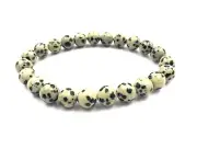 Natural Dalmation Jasper Gemstone 8mm Round Beaded Stretch Unisex Bracelet 7.5"