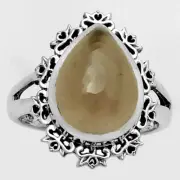 Artisan - Smoky Quartz Cab - Brazil 925 Sterling Silver Ring s.8 Jewelry R-1114