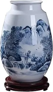 Chinese Style Flower Vase Ceramic Vase 12.2 Inch Large Porcelain Flower Vase Chinese Retro Landscape Hand-Painted Vases Living Room Bedroom Dining Table Decoration Ornament Decorative Vase