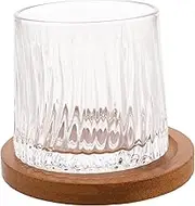 Whiskey Tumbler Wooden Base Rotating Glassware for Wine Beer Liquor Spinning Whisky Cup 280ml for Pub Home