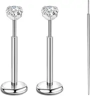 [Candyfancy] 2PCS Threadless Push in Lip Studs Nose Studs CZ Stainless Steel Cartilage Flat Back Earrings for Women Tragus Labret Conch Body Piercing Jewelry 18G/20G, Cubic Zirconia