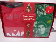 MENS LARGE BRIEFLY STATED ELF BUDDY CHRISTMAS PANT & TEE 2 PC SET NWT #21627