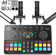 Podcast Equipment Bundle for 2, Audio Interface with Condenser Microphone, Voice Change, RGB, DJ Mixer for Streaming, Podcast Recording COMMANDER M100 3rd