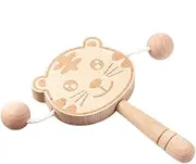 Kids Rattle - Tiger Design Wood Baby Toys - Interactive Easy-Grip Double-Sided Shaking Drum for Motor Skill Visual Tracking Toddler Shower Crib Stroller Sensory Play