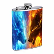 Fire Ice Wolves Em1 Flask 8oz Stainless Steel Hip Drinking Whiskey