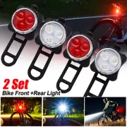 2 Set LED Mountain MTB Bike Bicycle Front&Rear Light Set USB Rechargeable
