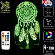 DREAM CATCHER MANDALA 3D LED Battery USB Night Light 7 Colour Changing Room Lamp